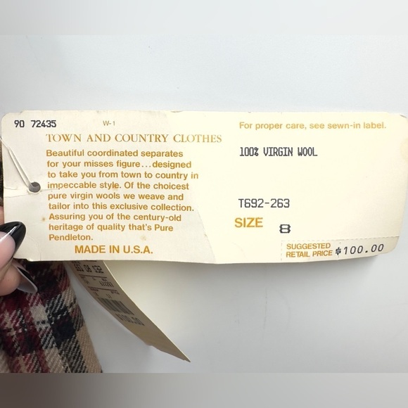 Vintage Pendleton Womens Wool Pleated Skirt Size 8 Deadstock Plaid Tan Red NEW - Picture 6 of 10